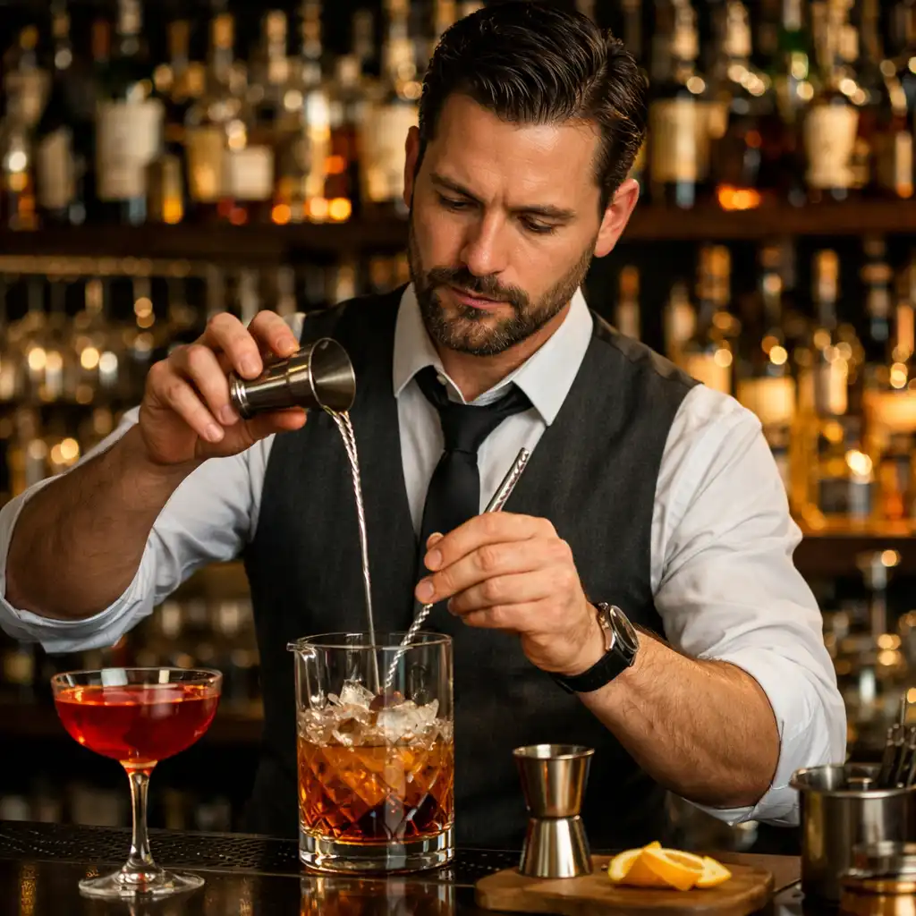 Barkeeper von Festquorin mixt einen Cocktail